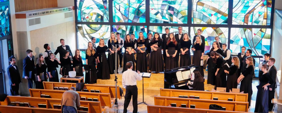 choir performing in chapel at Pepperdine