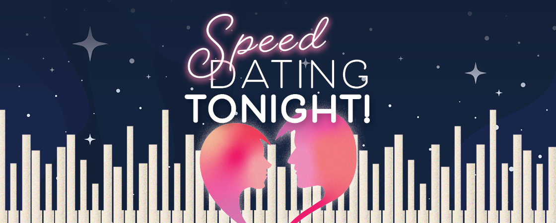 Silhouette of two people in the shape of a heart against a piano skyline