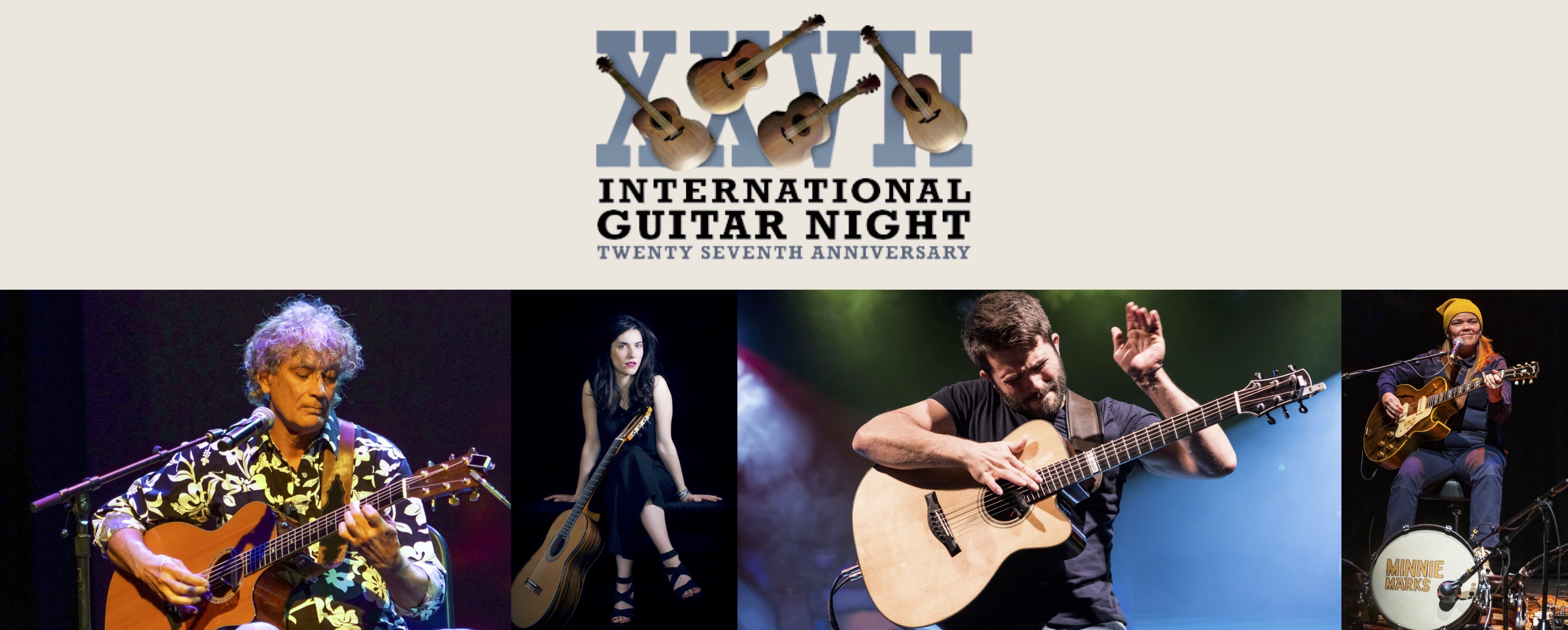 image of guitarists with international guitar night logo above