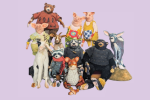 Animal puppets posed in a group photo