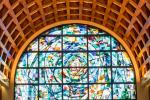 image of interior of Stauffer Chapel stained glass windows